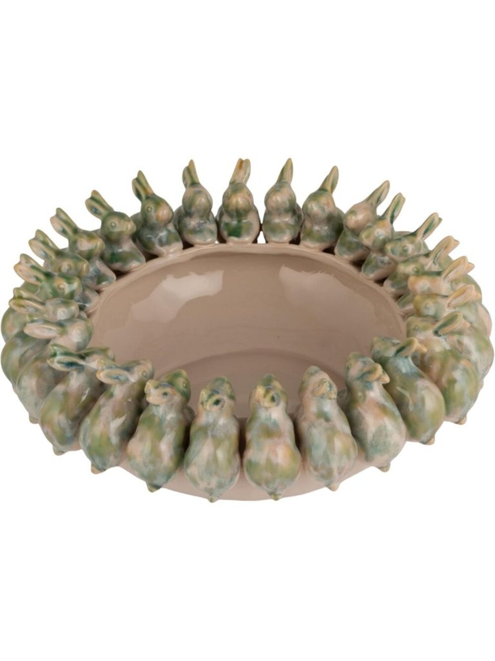 Charming 3D Rabbit Decorative Stoneware Bowl in Multicolor Reactive Glaze